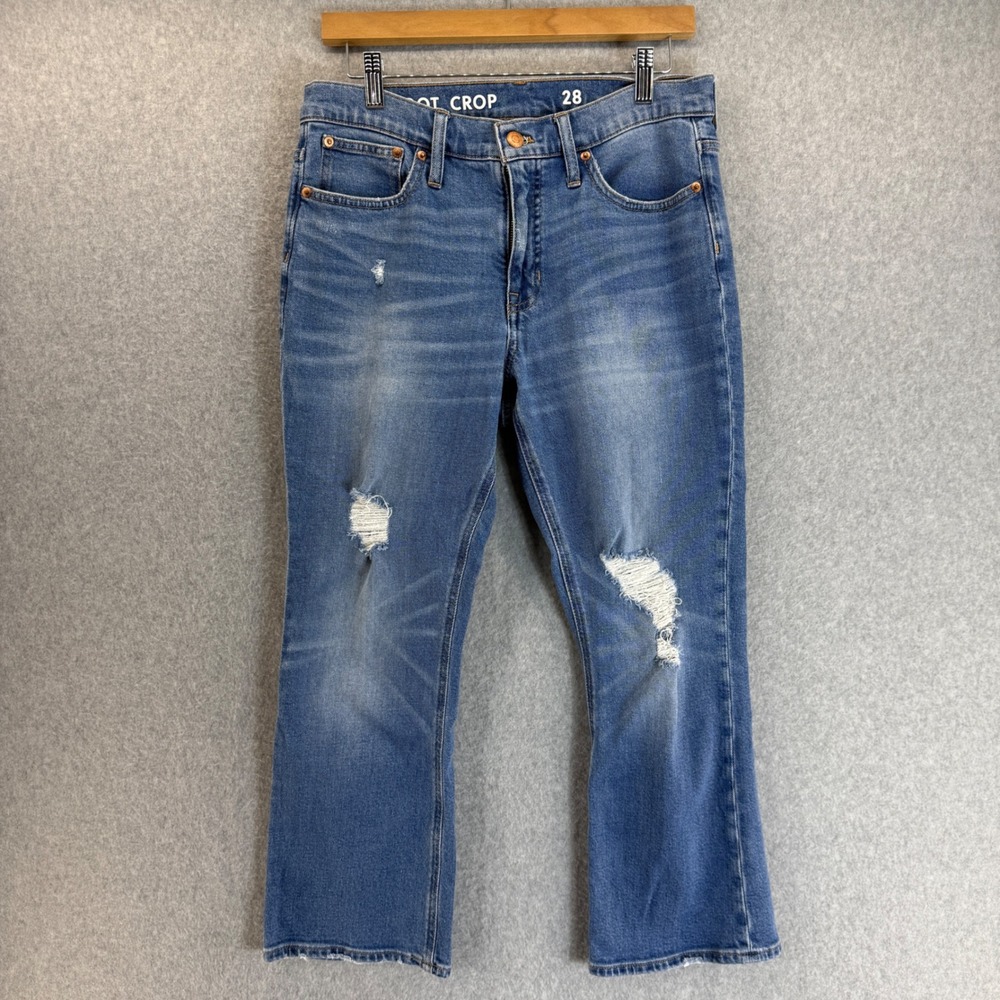 J Crew Womens Size 28 Medium Wash Billie Demi Boot Crop Distressed Jeans Denim